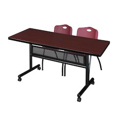 60 x 30 in. Flip-Top Privacy Nesting Table- Mahogany, 2 M Stack Chairs- Burgundy