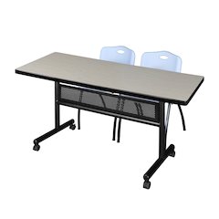 60 x 30 in. Flip-Top Privacy Nesting Table- Maple, 2 M Stack Chairs- Grey