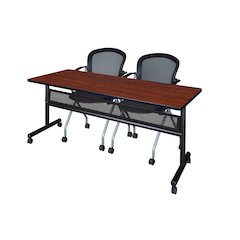 72 x 24 in. Flip-Top Privacy Nesting Table- Cherry, 2 Cadence Nesting Chairs