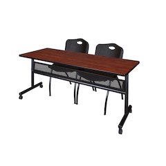 72 x 24 in. Flip-Top Privacy Nesting Table- Cherry, 2 M Stack Chairs- Black