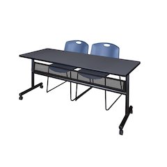 72 x 24 in. Flip-Top Privacy Nesting Table- Grey, 2 Zeng Stack Chairs- Blue