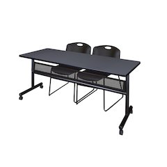 72 x 24 in. Flip-Top Privacy Nesting Table- Grey, 2 Zeng Stack Chairs- Black