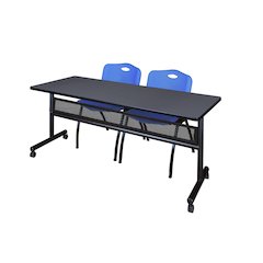 72 x 24 in. Flip-Top Privacy Nesting Table- Grey, 2 M Stack Chairs- Blue