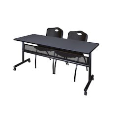 72 x 24 in. Flip-Top Privacy Nesting Table- Grey, 2 M Stack Chairs- Black