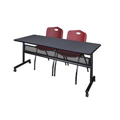 72 x 24 in. Flip-Top Privacy Nesting Table- Grey, 2 M Stack Chairs- Burgundy