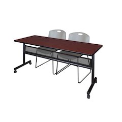 72 x 24 in. Flip-Top Privacy Nesting Table- Mahogany, 2 Zeng Stack Chairs- Grey