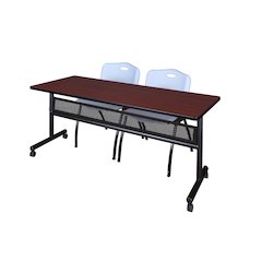 72 x 24 in. Flip-Top Privacy Nesting Table- Mahogany, 2 M Stack Chairs- Grey