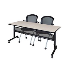 72 x 24 in. Flip-Top Privacy Nesting Table- Maple, 2 Cadence Nesting Chairs