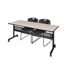 72 x 24 in. Flip-Top Privacy Nesting Table- Maple, 2 Zeng Stack Chairs- Black