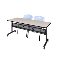 72 x 24 in. Flip-Top Privacy Nesting Table- Maple, 2 M Stack Chairs- Grey