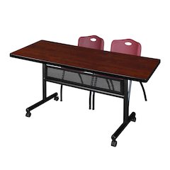 72 x 30 in. Flip-Top Privacy Nesting Table- Cherry, 2 M Stack Chairs- Burgundy