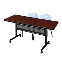 72 x 30 in. Flip-Top Privacy Nesting Table- Cherry, 2 M Stack Chairs- Grey