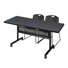 72 x 30 in. Flip-Top Privacy Nesting Table- Grey, 2 Zeng Stack Chairs- Black