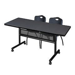 72 x 30 in. Flip-Top Privacy Nesting Table- Grey, 2 M Stack Chairs- Black