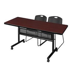 72 x 30 in. Flip-Top Privacy Nesting Table- Mahogany, 2 Zeng Stack Chairs- Black