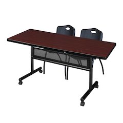 72 x 30 in. Flip-Top Privacy Nesting Table- Mahogany, 2 M Stack Chairs- Black