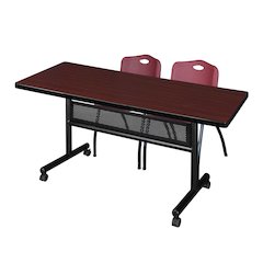 72 x 30 in. Flip-Top Privacy Nesting Table- Mahogany, 2 M Stack Chairs- Burgundy