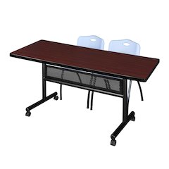 72 x 30 in. Flip-Top Privacy Nesting Table- Mahogany, 2 M Stack Chairs- Grey