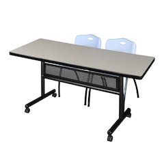 72 x 30 in. Flip-Top Privacy Nesting Table- Maple, 2 M Stack Chairs- Grey