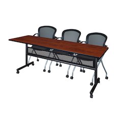 84 x 24 in. Flip-Top Privacy Nesting Table- Cherry, 3 Cadence Nesting Chairs