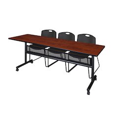 84 x 24 in. Flip-Top Privacy Nesting Table- Cherry, 2 Zeng Stack Chairs- Black