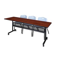 84 x 24 in. Flip-Top Privacy Nesting Table- Cherry, 3 M Stack Chairs- Grey