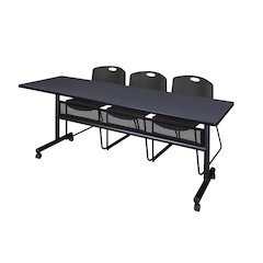 84 x 24 in. Flip-Top Privacy Nesting Table- Grey, 2 Zeng Stack Chairs- Black