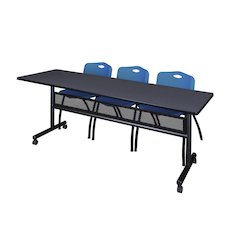 84 x 24 in. Flip-Top Privacy Nesting Table- Grey, 2 M Stack Chairs- Blue