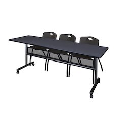 84 x 24 in. Flip-Top Privacy Nesting Table- Grey, 2 M Stack Chairs- Black