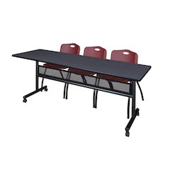 84 x 24 in. Flip-Top Privacy Nesting Table- Grey, 3 M Stack Chairs- Burgundy