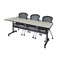 84 x 24 in. Flip-Top Privacy Nesting Table- Maple, 2 Cadence Nesting Chairs