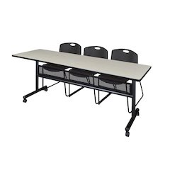 84 x 24 in. Flip-Top Privacy Nesting Table- Maple, 3 Zeng Stack Chairs- Black