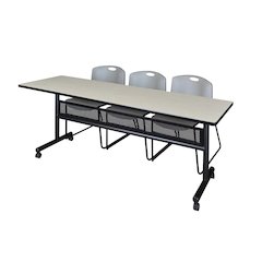 84 x 24 in. Flip-Top Privacy Nesting Table- Maple, 3 Zeng Stack Chairs- Grey