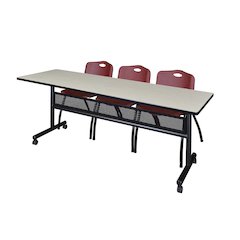 84 x 24 in. Flip-Top Privacy Nesting Table- Maple, 3 M Stack Chairs- Burgundy