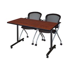 48 x 24 in. Mobile T-Base Training Table- Cherry, 2 Cadence Nesting Chairs