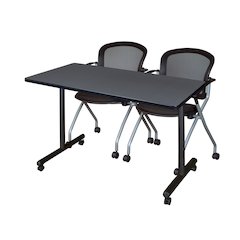 48 x 24 in. Mobile T-Base Training Table- Grey, 2 Cadence Nesting Chairs