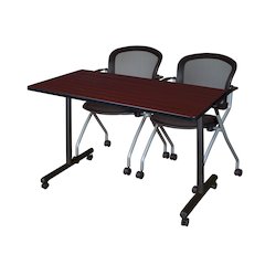 48 x 24 in. Mobile T-Base Training Table- Mahogany, 2 Cadence Nesting Chairs