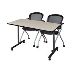 48 x 24 in. Mobile T-Base Training Table- Maple, 2 Cadence Nesting Chairs