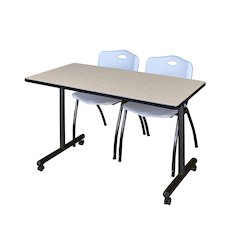 48 x 24 in. Mobile T-Base Training Table- Maple, 2 M Stack Chairs- Grey