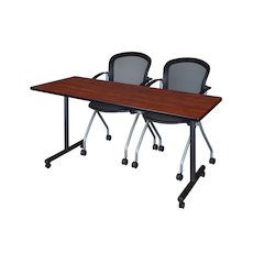 60 x 24 in. Mobile T-Base Training Table- Cherry, 2 Cadence Nesting Chairs
