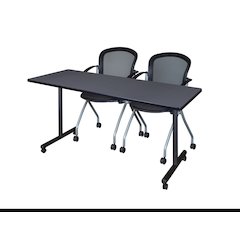 60 x 24 in. Mobile T-Base Training Table- Grey, 2 Cadence Nesting Chairs