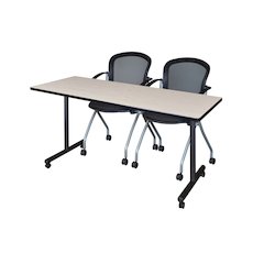 66 x 24 in. Mobile T-Base Training Table- Maple, 2 Cadence Nesting Chairs