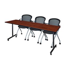 84 x 24 in. Mobile T-Base Training Table- Cherry, 2 Cadence Nesting Chairs