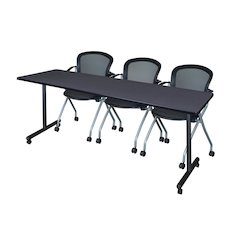 84 x 24 in. Mobile T-Base Training Table- Grey, 2 Cadence Nesting Chairs