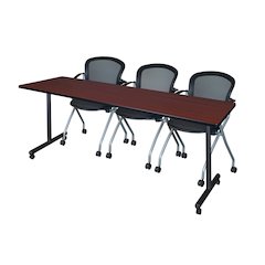 84 x 24 in. Mobile T-Base Training Table- Mahogany, 2 Cadence Nesting Chairs