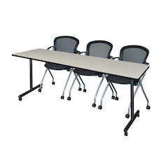 84 x 24 in. Mobile T-Base Training Table- Maple, 2 Cadence Nesting Chairs