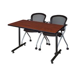 48 x 24 in. T-Base Training Seminar Table- Cherry, 2 Cadence Nesting Chairs