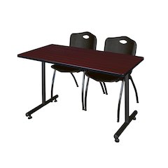 48 x 24 in. T-Base Training Seminar Table- Mahogany, 2 M Stack Chairs- Black