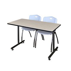 48 x 24 in. T-Base Training Seminar Table- Maple, 2 M Stack Chairs- Grey