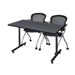 48 x 30 in. T-Base Training Seminar Table- Grey, 2 Cadence Nesting Chairs